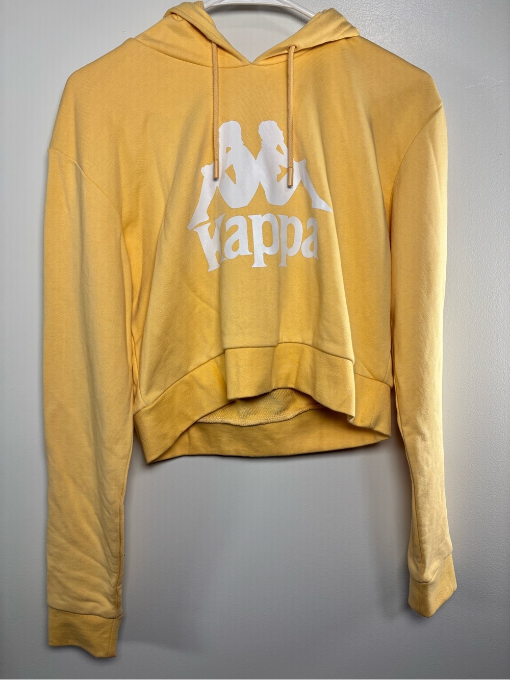 Kappa Women's Pale Yellow Cropped Hooded Sweatshirt with White Logo